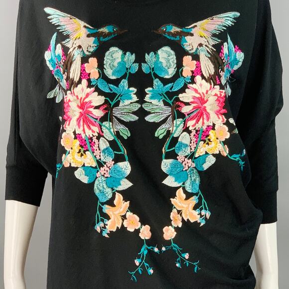 ALEXANDER MCQUEEN S Black Wool Jersey Embroidered Asymmetrical T-Shirt Dress - Picture 2 of 8